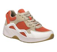 Keilsneaker JOSEF SEIBEL "Lissi 13", Damen, Gr. 39, weiß, orangerot, hellbraun, Leder, Textil, kontrastfarbene Details, sportlich, Schuhe, Sportschuh, Freizeitschuh, Schnürschuh mit Plateau und Keilab