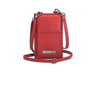 Josephine Osthoff Handy Umhängetasche mit Geldbörse, handgemacht aus 100% Echtleder, Clutch für Damen, RFID Schutz, Crossbody Schultergurt, 12 Kartenfächer, Farbe:Kirsche