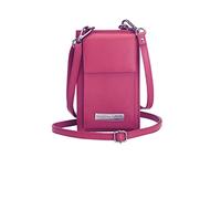 Josephine Osthoff Handy Umhängetasche mit Geldbörse, handgemacht aus 100% Echtleder, Clutch für Damen, RFID Schutz, Crossbody Schultergurt, 12 Kartenfächer, Farbe:Fuchsia