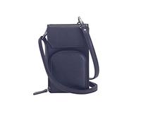 Josephine Osthoff Handy Umhängetasche mit Vortasche für Kopfhörer, handgemacht aus 100% Echtleder, Crossbody Schultergurt, 4 Kartenfächer, Farbe:Marine