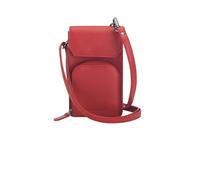 Josephine Osthoff Handy Umhängetasche mit Vortasche für Kopfhörer, handgemacht aus 100% Echtleder, Crossbody Schultergurt, 4 Kartenfächer, Farbe:Kirsche