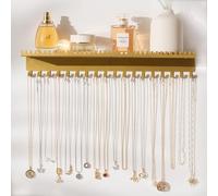 Josmimic Metall Wand Schmuckhalter - Hängender Kettenhalter mit Ohrringhalterung, Schmuckaufbewahrung Organizer für Ketten, Ohrringe, Armbänder, Perfekt für Zimmer Dekoration (Gold)