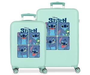 Joumma Disney Adorable Stitch Kofferset, Blau, 55/65 cm, starr, 6 kg, seitlicher Kombinationsverschluss, ABS, 6 kg, 90 l, Handgepäck, blau, Talla única, Koffer-Set