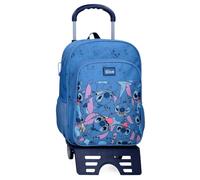 Joumma Disney Happy Stitch Schulrucksack mit Trolley, blau, 30 x 40 x 13 cm, Polyester, 15,6 l, blau, Schulrucksack mit Trolley