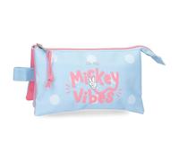 Joumma Disney Micky Vibes Dreifach-Federmäppchen, Blau, 22 x 12 x 5 cm, Polyester, 1,32 l, blau, Talla única, Dreifachmäppchen