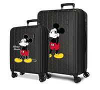 Joumma Disney Micky Waiting Kofferset, Schwarz, 55/65 cm, starr, 6,8 kg, TSA-Verschluss, ABS, 6,8 kg, 109 l, ausziehbar, Handgepäck