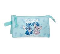 Joumma Disney Stitch Beach & Love, Dreifach-Federmäppchen, Türkis, Grün, 22 x 12 x 5 cm, Polyester