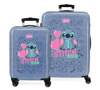 Joumma Disney Stitch Hearts Kofferset, Blau, 55/65 cm, starr, 6 kg, seitlicher Kombinationsverschluss, ABS, 6 kg, 91 l, Handgepäck