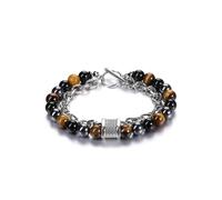 Jovivi Herren Armband Edelstein Doppel Wickelarmband 8mm Tigerauge Obsidian Hämatit Achat Steine Armband Edelstahl Armbänder Heilsteine Armbänder Reiki Glückbringen Herren Geschenke für Männer