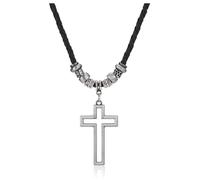 Jovivi Kreuz Kette Herren Halskette mit Edelstahl Kreuz Anhänger Kreuzkette Religiöse Gebet Kreuzanhänger Schwarz 3mm Verstellbar Leder Kette Amulett Schmuck spirituelle Geschenk für Herren Damen