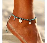 Jovono Blue Boho Perlen Fußkettchen Muschel Fußkettchen Armbänder Mode Strand Fußschmuck mit Herz für Frauen und Mädchen