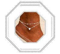 Jovono Boho Perlen Fußkettchen Mode Mehrschichtige Herz Fußkettchen Armbänder Strand Fuß Schmuck für Frauen und Mädchen (silber)