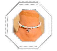 Jovono Boho-Seestern-Fußkettchen, silberfarben, türkisfarbenes Knöchel-Armband, Perlen-Fußkette, Strand-Stern-Fußkettchen, Schmuck für Frauen und Mädchen