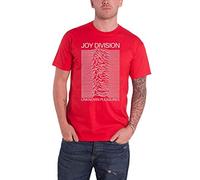 Joy Division - Joy Division T Shirt Unknown Pleasures Weiß On Rot Logo Nue offiziell Herren Rot