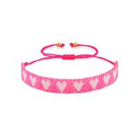 Joya Love Damen Rosa Armband Surfer Geschenk Liebe Herz Muster Rocailles Verstellbar Handarbeit Muster Boho Statement Handgelenk Elegantes Band