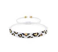 Joya Love Weißes Armband für Damen, Surfer-Geschenk, Leopardenmuster, Rocailles-Perlen, verstellbar, handgefertigt, Muster, Boho-Statement-Armband