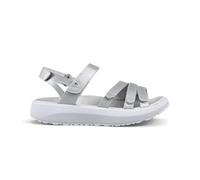JOYA Merida silver, geschmackvoll glänzende Sandale für Damen, aus Premiumleder in Silber, 360-Grad-Verstellbarkeit für jede Fußform dank Klettverschlüssen an Vorderseite, Ferse sowie am Rist