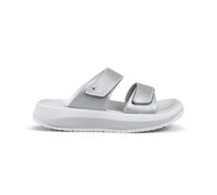 JOYA Vienna II silver, geschmackvoll glänzende Schlüpf-Sandale für Damen, aus Premiumleder in Silber, verfügt über zwei Riemen mit Klettverschlüssen für eine unkompliziert einstellbare Passform