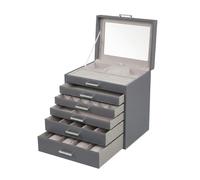JOYFURNOS Schmuckaufbewahrungsbox mit Spiegel, 5 Schubladen, Schmuckkasten, viel Stauraum, modern, Geschenk, grau