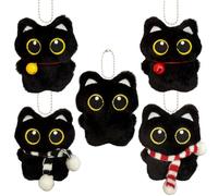 Joygoodta 5 Stück Schlüsselanhänger mit schwarzer Katze, süßer Plüsch-Schlüsselanhänger mit Schal zum Aufhängen, schwarze Katze aus Plüsch für Handtaschen, Rucksäcke, Geldbörse, Tragetasche