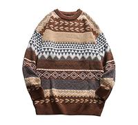 JOYISURE Damen Gestreifter Strickpullover Braun Oversize Sweatshirt Attraktive Farbkontrast Herbst Winter Jumper Vintage Pullover Weich Allgleiches Kleidung Strickpulli(Kaffee,M)
