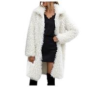 JOYISURE Wintermantel Damen Flauschig Weiße Lange Revers Kunstpelz Parka Coat Mode Bequem Plüschjacke Oversize Samtjacke Teddy Fleecejacke Kunstpelz Mantel Fellimitat-Jacken(Weiß,XL)