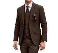JOYLYJOME Tweed Herrenanzug, 3-teilig, schmale Passform, Hochzeitsanzug, Bräutigam, Abschlussball, braunes Fischgrätenmuster, Anzüge für Herren, Smoking, Anzug-Set, Dunkelbraun, 3XL