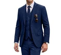 JOYLYJOME Tweed Herrenanzug, 3-teilig, schmale Passform, Hochzeitsanzug, Bräutigam, Abschlussball, braunes Fischgrätenmuster, Anzüge für Herren, Smoking, Anzug-Set, Marineblau, L