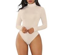 Joyshaper Body Damen Langarm Rollkragen Elegant Thong Bodysuit Tops Langarmbody mit Stehkragen Unterziehbody Unterhemd, Beige, XL