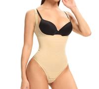 Joyshaper Body Damen String Tanga Bauchweg Shapewear Stark Formend Figurformender Body Taillenformer Stringbody Formende Bodys Miederbody Shaping Bodysuit Bauch Weg Unterwäsche Beige XXL