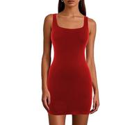 Joyshaper Bodycon Kleid Damen Ärmellos Tank Minikleid mit Eckiger Ausschnitt Sommerkleider Kurz Eng Geripptes Freizeitkleid Einfarbiges Figurbetontes Kleid, Rot, M