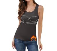 Joyshaper Damen Unterhemd mit Integrierter BH Geripptes Tanktop Thermo Tank Top Fleece Unterhemd Ärmelloses Oberteil Eng, Grau, XL