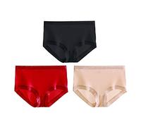 Joyunii Damen Hipster aus 100% Seide Unterwäsche Panty Slips Unterhosen 2er Pack, Schwarz+beige+rot, Etikette L=DE 34-36=INT S-M