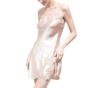 Joyunii Seidennachthemd Damen Nachthemd Seidig und atmungsaktiv Sleepshirt Spitze Nachtwäsche Unterkleid