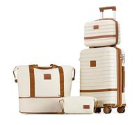 Joyway Kofferset 3-teilige Koffer-Sets, erweiterbares Handgepäck mit Spinnrad, Hartschalengepäck-Set mit TSA-Schloss, Weiß / Braun, 4 piece set (13/20inch)