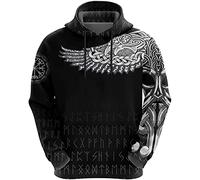 JoYww Herren Wikinger Hoodie Wikinger Odin Crow Tattoo T-Shirt, lässiges lockeres Paar Sweatshirt Langarm Pullover, Herbstmode Baseballuniform Kängurutasche (Color : Hoodie, Size : XL)