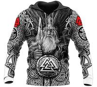 JoYww Männer 3D Viking Odin Tattoo Hoodie, Lässiges, lockeres Paar-Sweatshirt, Langarm-Pullover, Herbstmode, Baseballuniform, Kängurutasche (Color : Hoodie, Size : XX-Large)