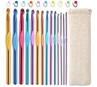 JOZEA Häkelnadeln Set, 14 Stück Aluminium Häkelnadel, 2,0mm-10,0mm Häkelnadeln Stricknadeln, mit 10 Stück Strick Markierer, mit Aufbewahrungstasche