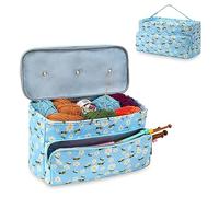 JOZEA Stricktasche Aufbewahrung, Aufbewahrungstasche für Wolle Tangle Free mit 3 Ösen, Stricken Projekt Tasche und Totes Veranstalter große Stricktasche für Strickprojekte und Zubehör（Blau）