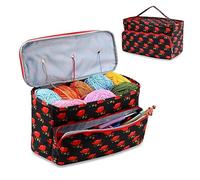 JOZEA Stricktasche Aufbewahrung, Aufbewahrungstasche für Wolle Tangle Free mit 3 Ösen, Stricken Projekt Tasche und Totes Veranstalter große Stricktasche für Strickprojekte und Zubehör（Rosa）