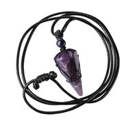 JOZMMZEOOA Edelsteine Sechseckiger Halskette,Kristalle Aura Heilsteine Edelsteine Kristalle Steine Chakra Energiestein Einstellbare Schwarzes Lederseil,für Damen und Herren (Sechseckiger Amethyst)