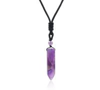 JOZMMZEOOA Edelsteine Sechseckiger Halskette,Kristalle Aura Heilsteine Edelsteine Kristalle Steine Chakra Energiestein Einstellbare Schwarzes Lederseil,für Damen und Herren (Amethyst)