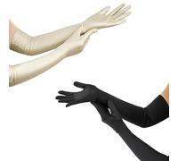 JOZMMZEOOA Lange Handschuhe Damen 2 Paar Satin Handschuhe 53CM Damen Elegant Classic Champagner/Schwarz 1920 Er Opera Gloves Partyhandschuhe Satin Lang Abendhandschuhefür Classic Opera Party Kostüm