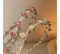 JOZMMZEOOA Rose Blumenkranz Haarband,2 Stücke Perlen Hair Accessories Rosa Beige Blumen Kopfschmuck Damen Haarreif Dirndl Kleinen Rosen Blumen Kopfschmuck,für Partys Feste Hochzeiten Reisen