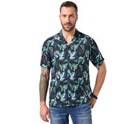 JP 1880 Herren große Größen Übergrößen Menswear L-8XL Hemd, Halbarm, Cuba-Kragen, floraler Druck, Cuba Fit Navy blau 4XL 845953130-4XL