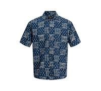 Kurzarmhemd JACK & JONES "JPRBLULYON PRINT DOBBY S/S SHIRT SN", Herren, Gr. L, N-Gr, sky captain aop, Web, Obermaterial: 100% Baumwolle, bedruckt, normal, Hemden (36605159-L) sky captain aop