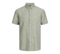 Kurzarmhemd JACK & JONES "JPRBLUSUMMER LIN. BL. SHIELD SS SHIRT SN", Herren, Gr. M, N-Gr, laurel wreath fit:regular fit, Web, Obermaterial: 70% Baumwolle, 30% Leinen, meliert, regular fit normal, gera