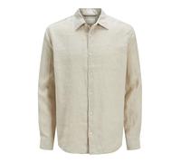 Langarmhemd JACK & JONES "JPRCCLAWRENCE LINEN L/S SHIRT SN", Herren, Gr. L, N-Gr, silber lining fit:relaxed fit, Web, Obermaterial: 100% Leinen, unifarben, modisch, relaxed fit, Langarm Ärmel mit Ärme
