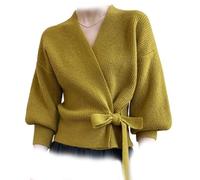 JPSSJGYH Kurzer Wickelpullover für Damen, V-Ausschnitt-Pullover, langärmlige Strickpullover (Green,One Size)