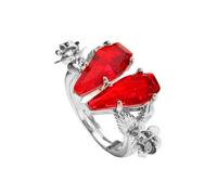 JPSSJGYH Rote Rose Herz geformten Ring für Frauen, romantische Blume offenen Ring, Jubiläum Schmuck Geschenk für sie (Silver)